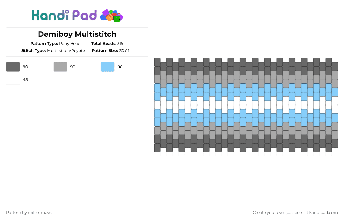 Demiboy Multistitch - Pony Bead Pattern by millie_mawz on Kandi Pad - gray,beige,light blue,pride,lgbtqia
