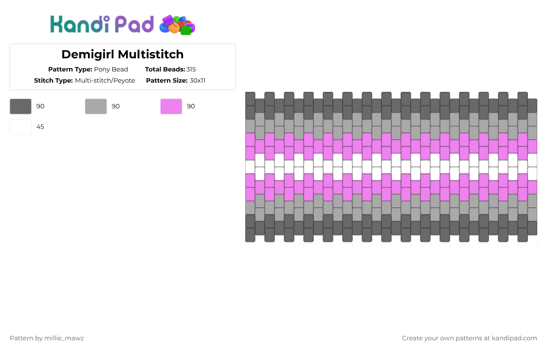 Demigirl Multistitch - Pony Bead Pattern by millie_mawz on Kandi Pad - gray,beige,pink,pride