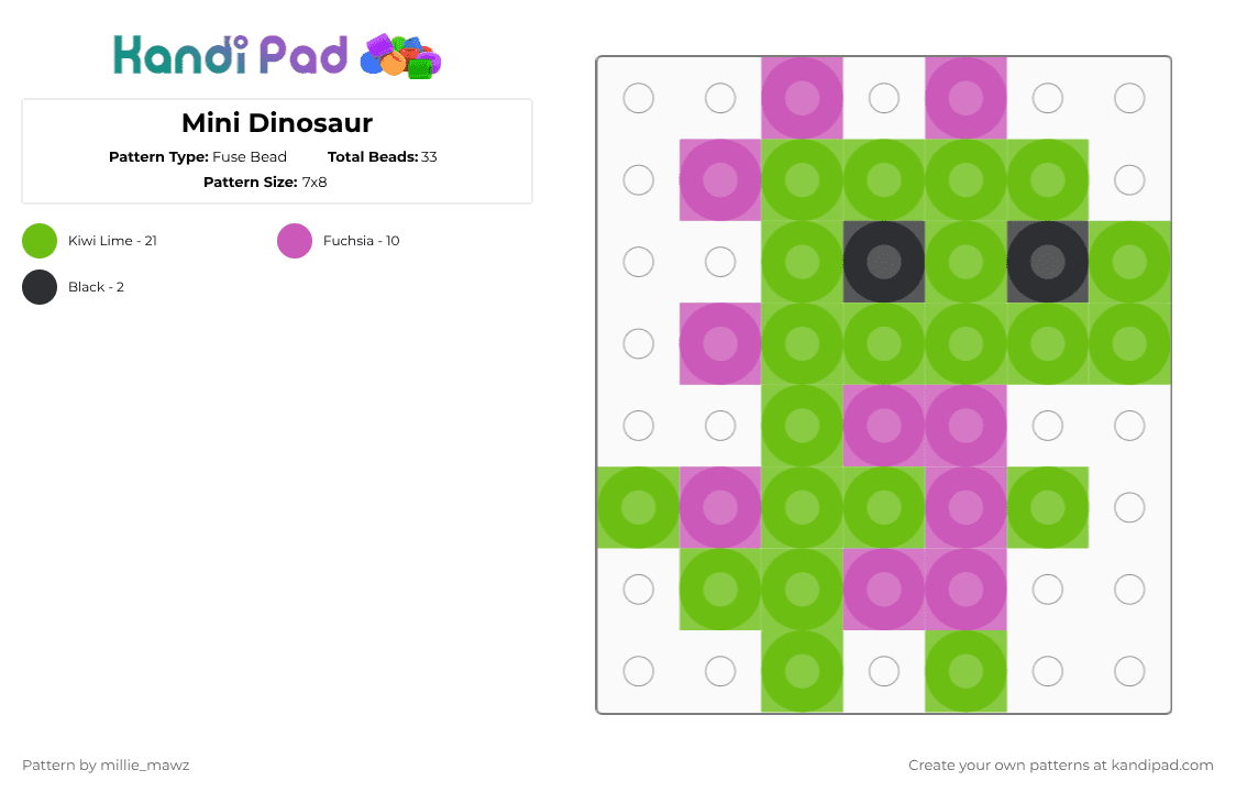 Mini Dinosaur - Fuse Bead Pattern by millie_mawz on Kandi Pad - 