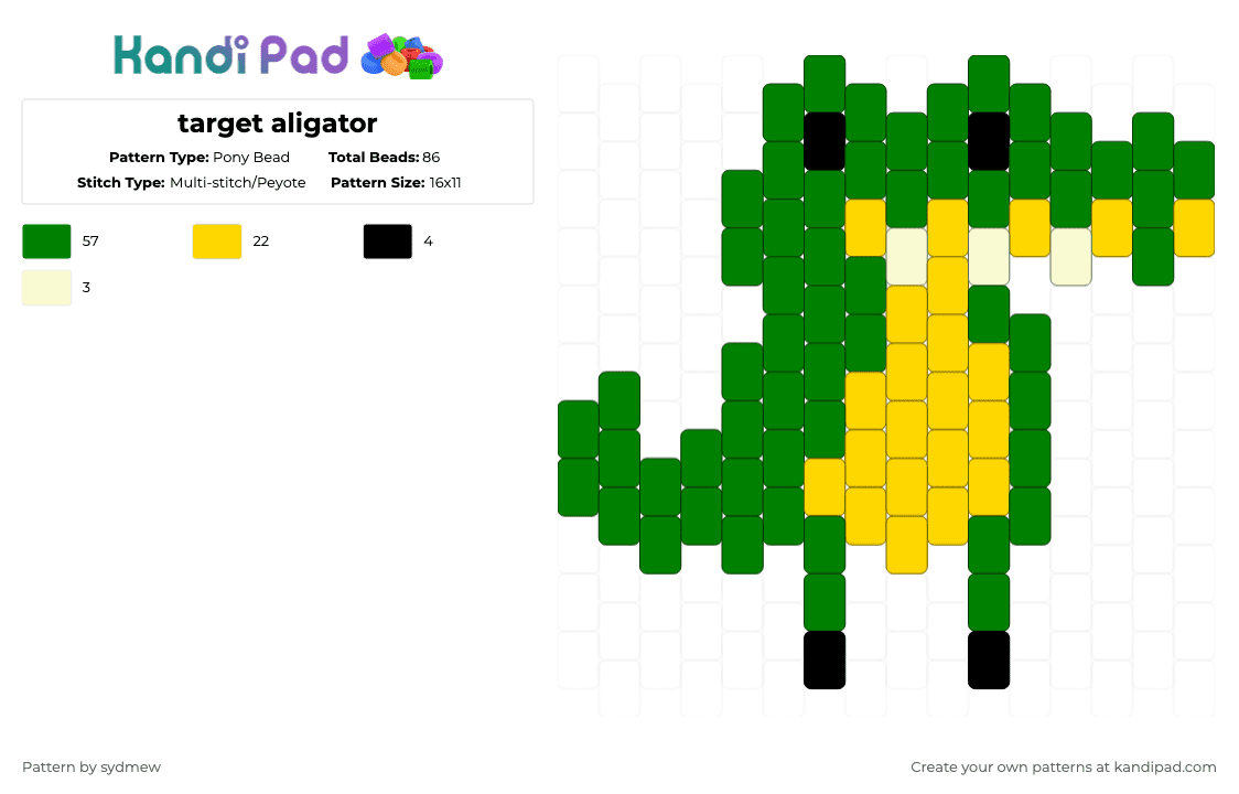 target aligator - Pony Bead Pattern by sydmew on Kandi Pad - green,yellow