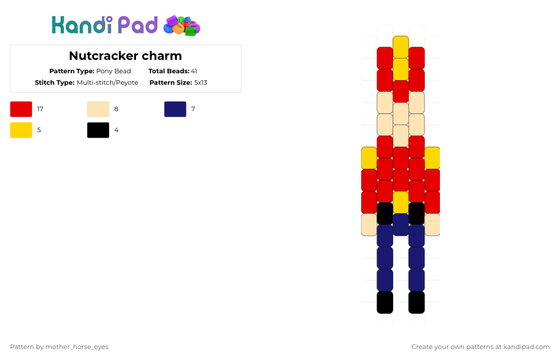 Nutcracker charm - Pony Bead Pattern by mother_horse_eyes on Kandi Pad - charm, christmas, nutcracker, red, xmas