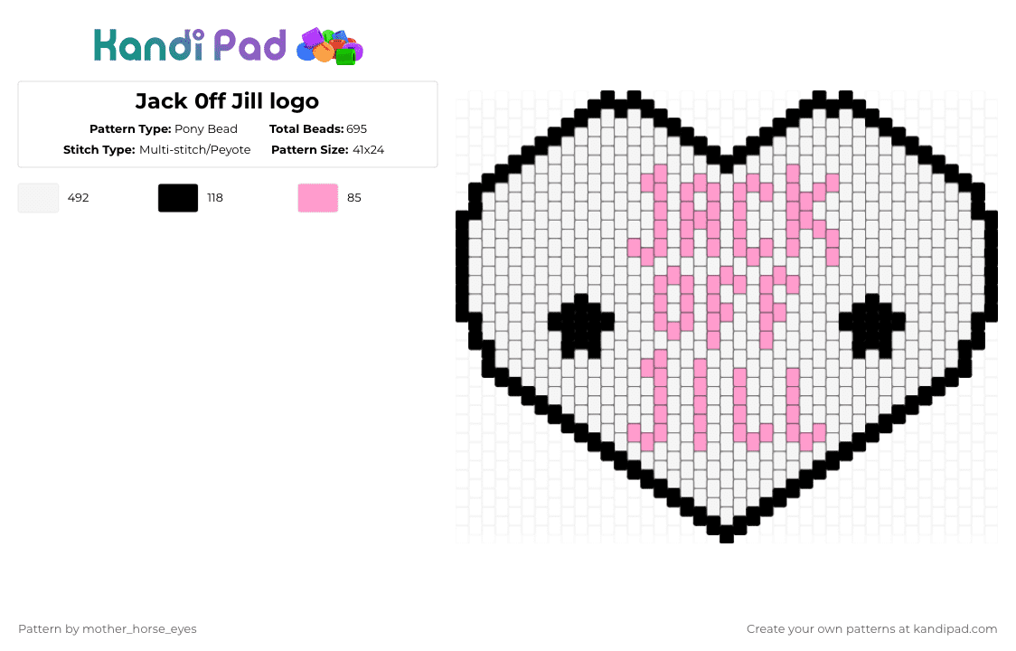 Jack 0ff Jill logo - Pony Bead Pattern by mother_horse_eyes on Kandi Pad - white,metal,jack off jill,band logo
