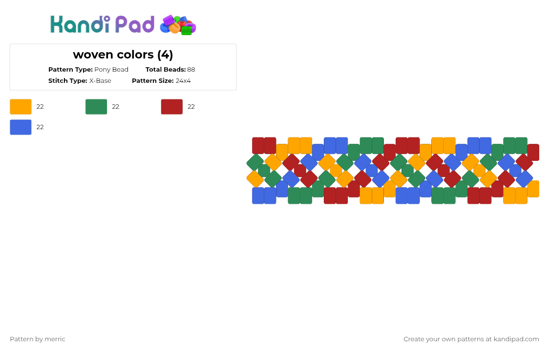 woven colors (4) - Pony Bead Pattern by merric on Kandi Pad - orange,green,red,blue