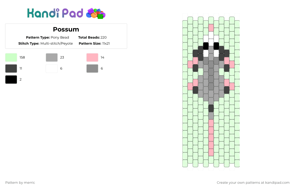 Possum - Pony Bead Pattern by merric on Kandi Pad - yellow