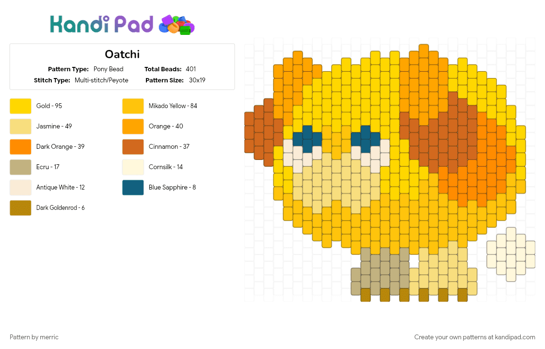 Oatchi - Pony Bead Pattern by merric on Kandi Pad - orange, yellow
