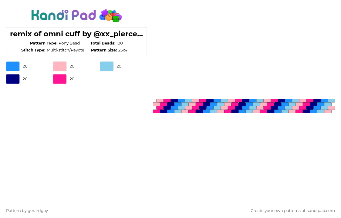 remix of omni cuff by @xx_pierced_princess_xx - Pony Bead Pattern by selfishmachines on Kandi Pad - light blue,pink