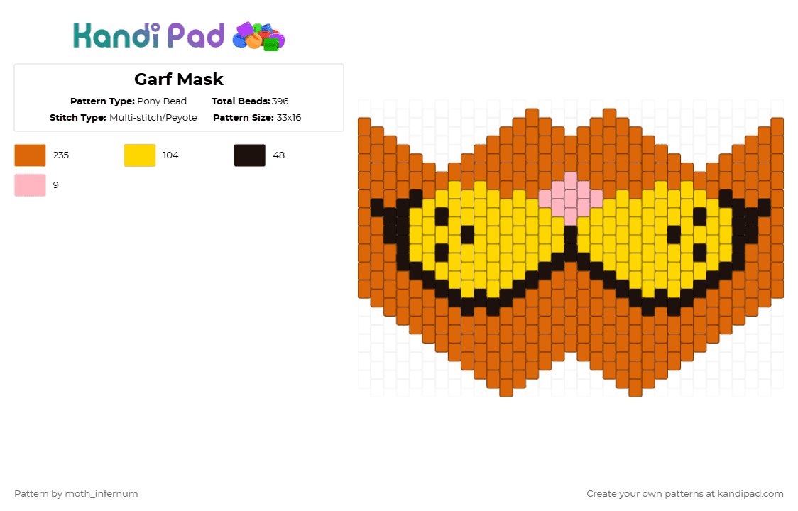 Garf Mask - Pony Bead Pattern by moth_infernum on Kandi Pad - garfield,orange