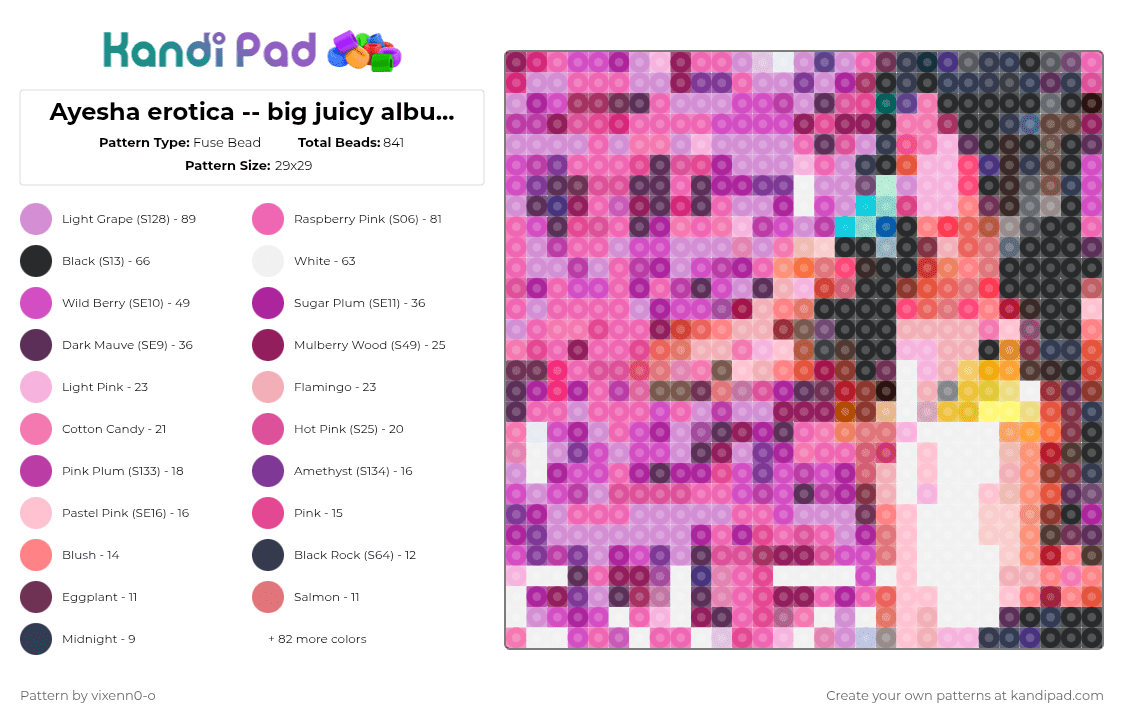 Ayesha erotica -- big juicy album cover - Fuse Bead Pattern by vixenn0-o on Kandi Pad - pink,red