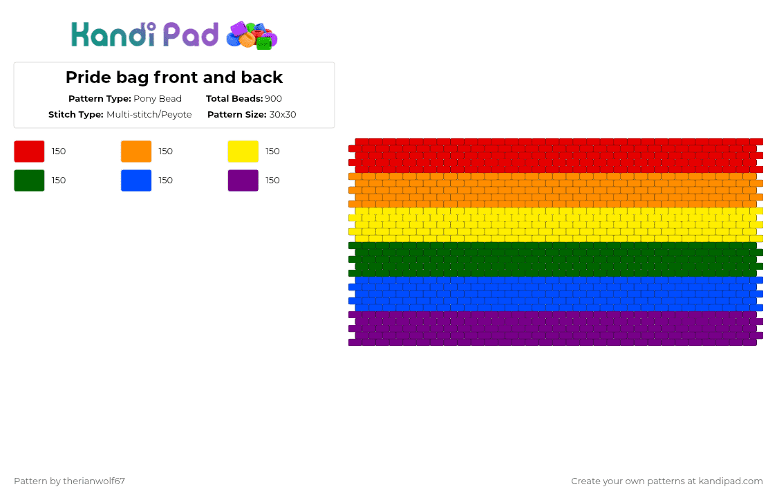Pride bag front and back - Pony Bead Pattern by therianwolf67 on Kandi Pad - orange,green,pink,colorful