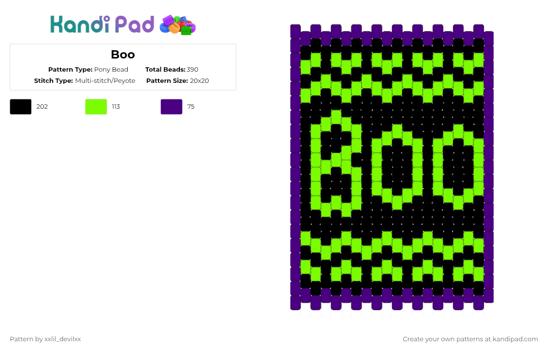 Boo - Pony Bead Pattern by xxlil_devilxx on Kandi Pad - purple,green