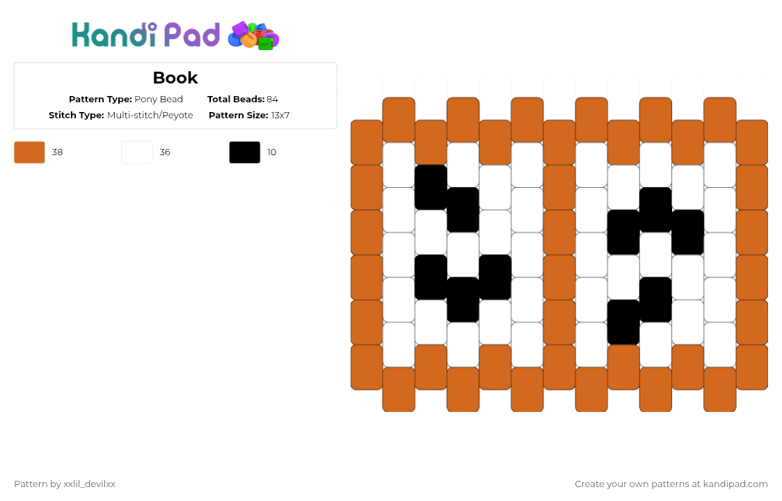 Book - Pony Bead Pattern by xxlil_devilxx on Kandi Pad - orange,white,cotdlightacademia,light academia,therian,scene,mha,kny,jjk,palm tree