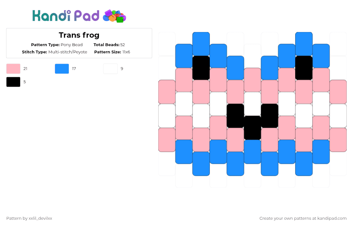 Trans frog - Pony Bead Pattern by xxlil_devilxx on Kandi Pad - light blue,pink,pride,frog,trans