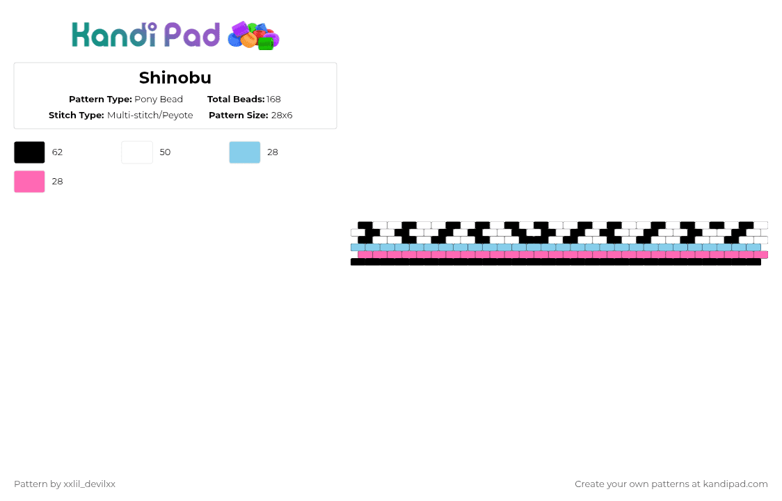 Shinobu - Pony Bead Pattern by xxlil_devilxx on Kandi Pad - light blue,pink