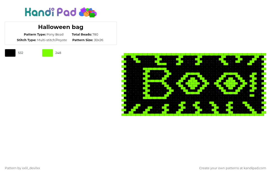 Halloween bag - Pony Bead Pattern by xxlil_devilxx on Kandi Pad - black,green,cotdemo