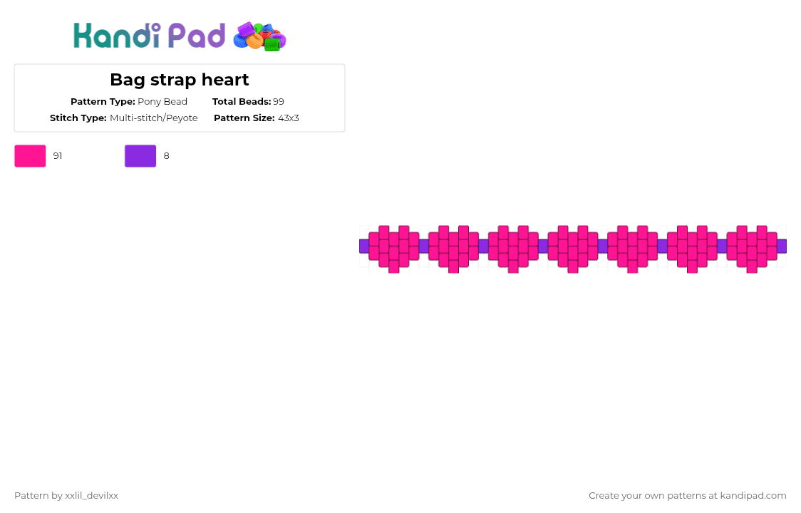 Bag strap heart - Pony Bead Pattern by xxlil_devilxx on Kandi Pad - pink,cotdemo