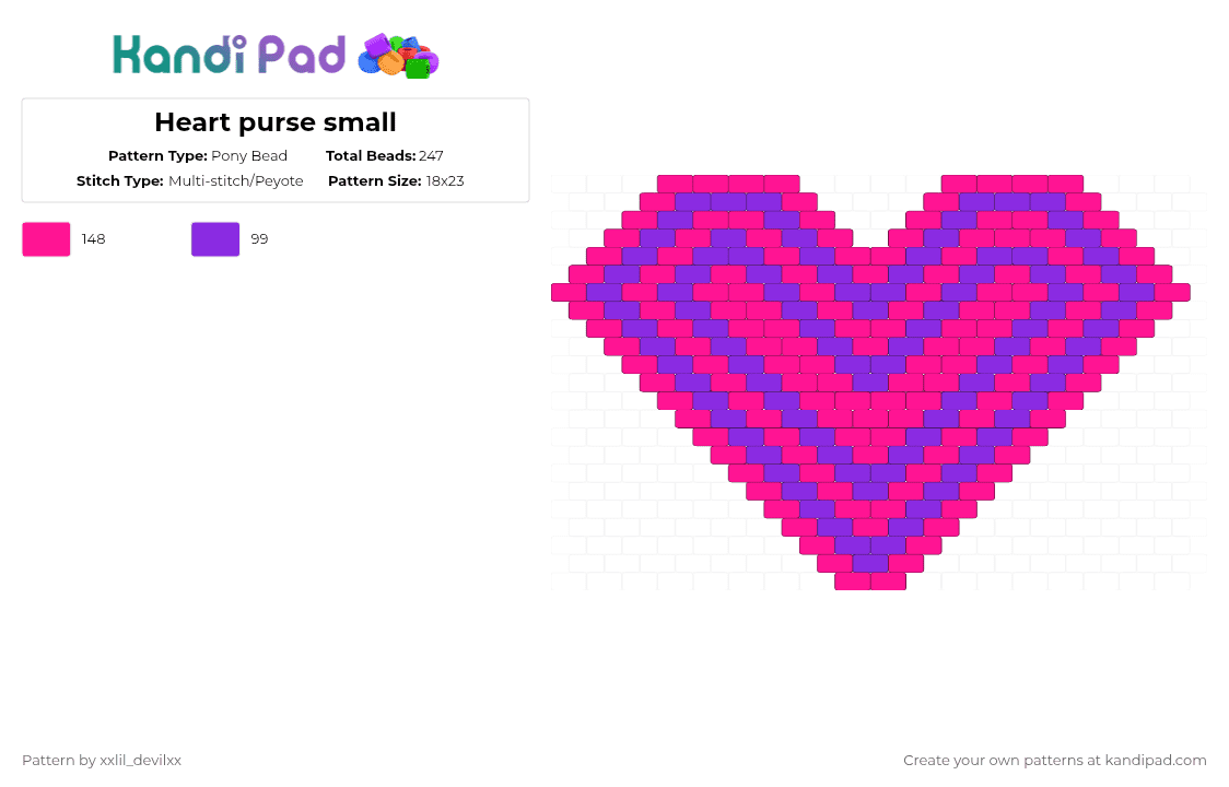 Heart purse small - Pony Bead Pattern by xxlil_devilxx on Kandi Pad - pink,purple,cotdemo