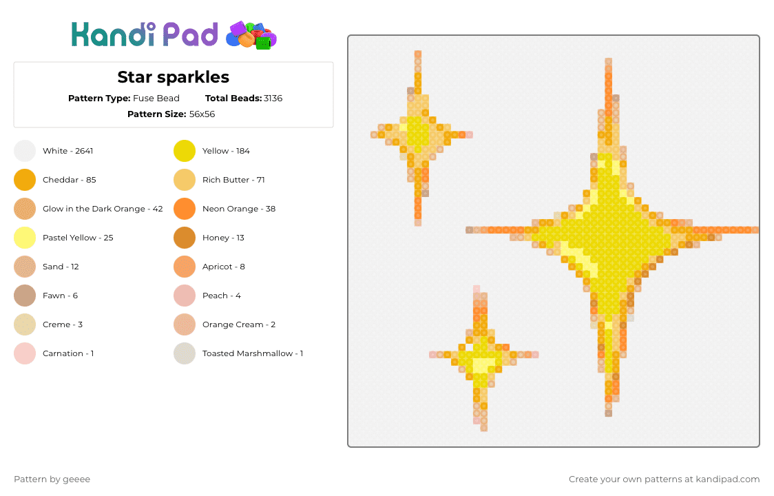 Star sparkles - Fuse Bead Pattern by geeee on Kandi Pad - white,orange,yellow