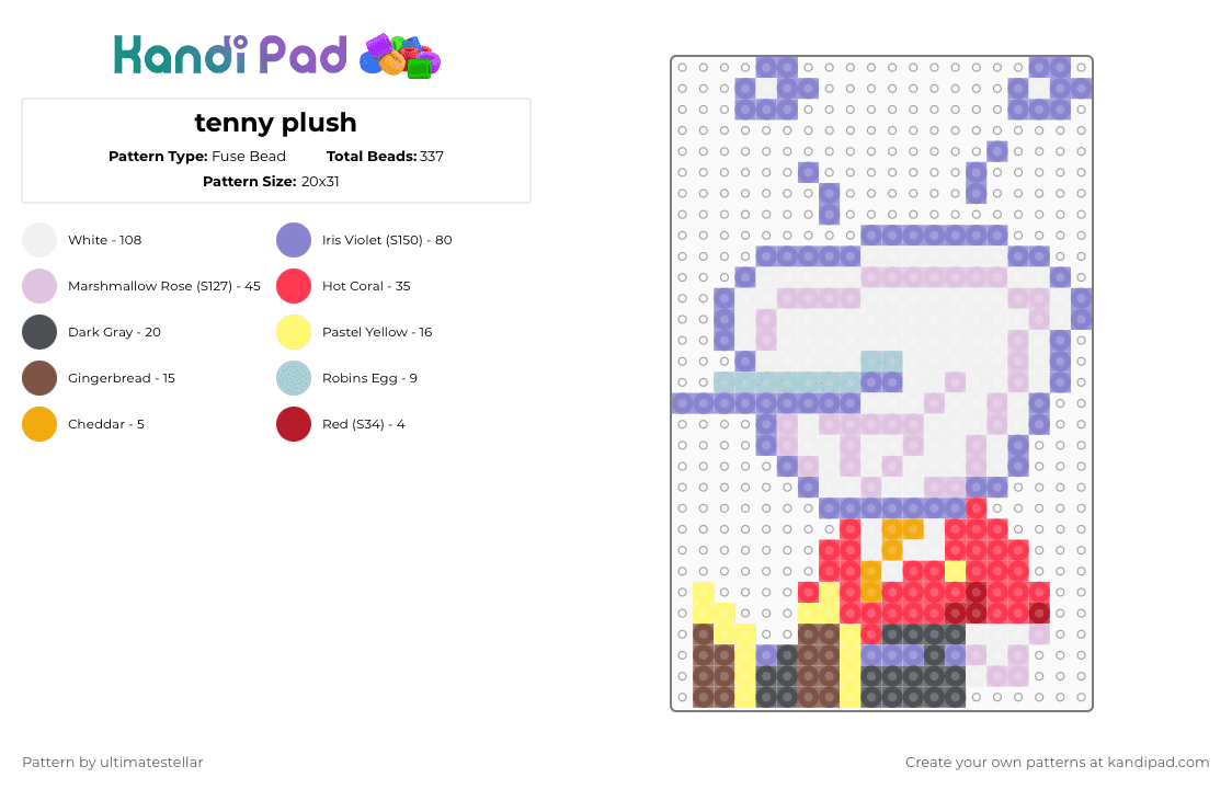 tenny plush - Fuse Bead Pattern by ultimatestellar on Kandi Pad - blue,pink,red
