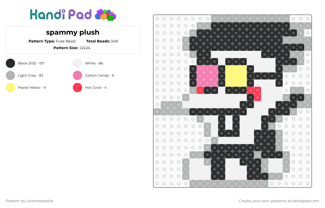 spammy plush - Fuse Bead Pattern by ultimatestellar on Kandi Pad - white,beige