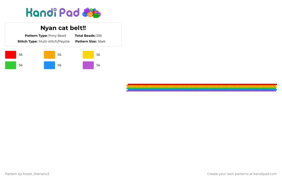 Nyan cat belt!! - Pony Bead Pattern by forest_therianx3 on Kandi Pad - orange,green,pink,colorful,rainbow s,gay,silly,nyan cat