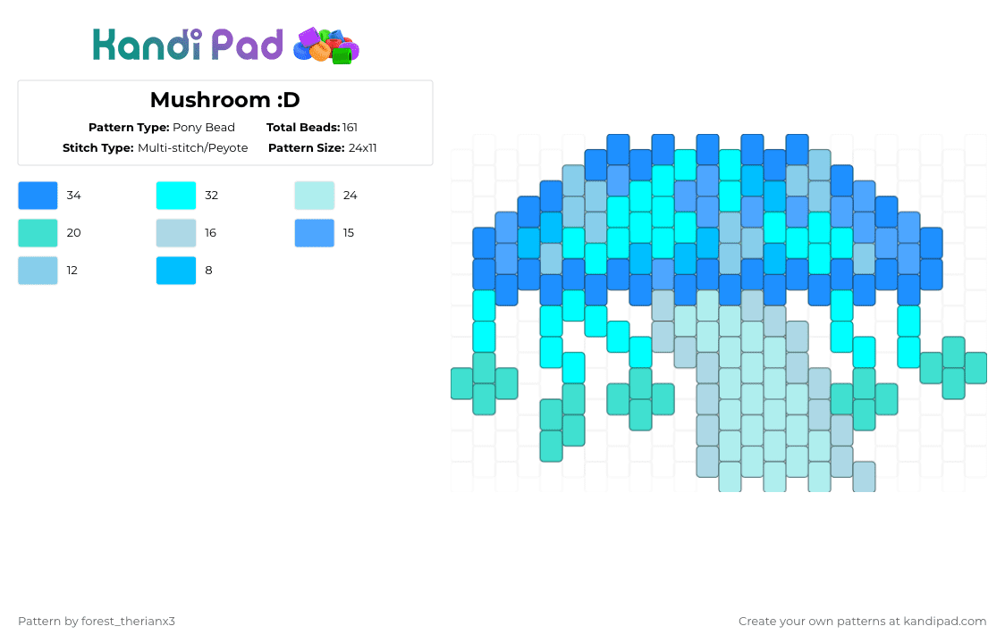 Mushroom :D - Pony Bead Pattern by forest_therianx3 on Kandi Pad - light blue,mushroom,blue,glow,silly