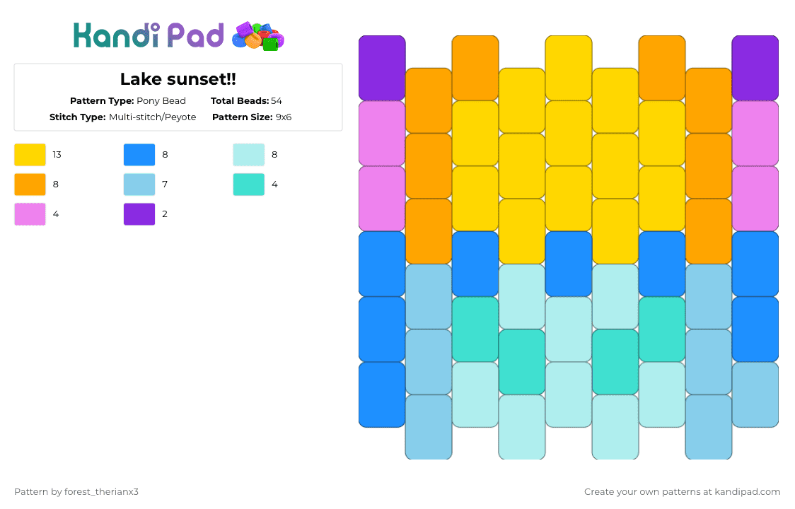 Lake sunset!! - Pony Bead Pattern by forest_therianx3 on Kandi Pad - light blue,yellow,cotdlakes,lakes,sunset,ocean,nature,pretty,colorful