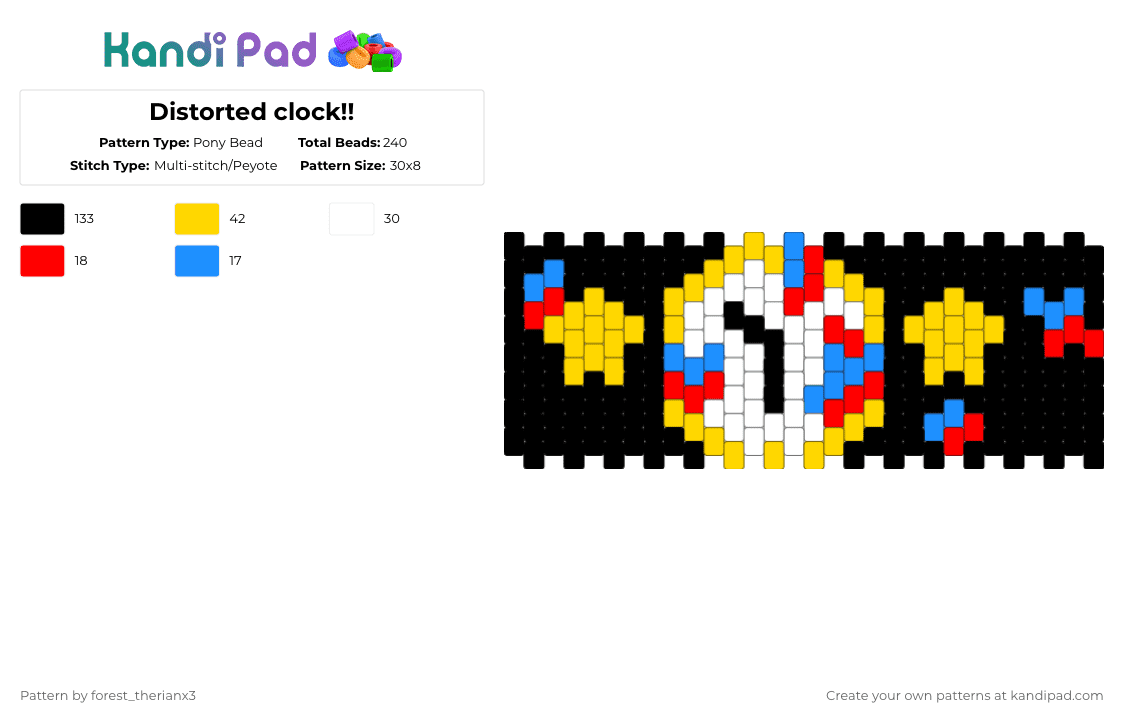 Distorted clock!! - Pony Bead Pattern by forest_therianx3 on Kandi Pad - black,yellow,cotddistortion,clock,time,distortion