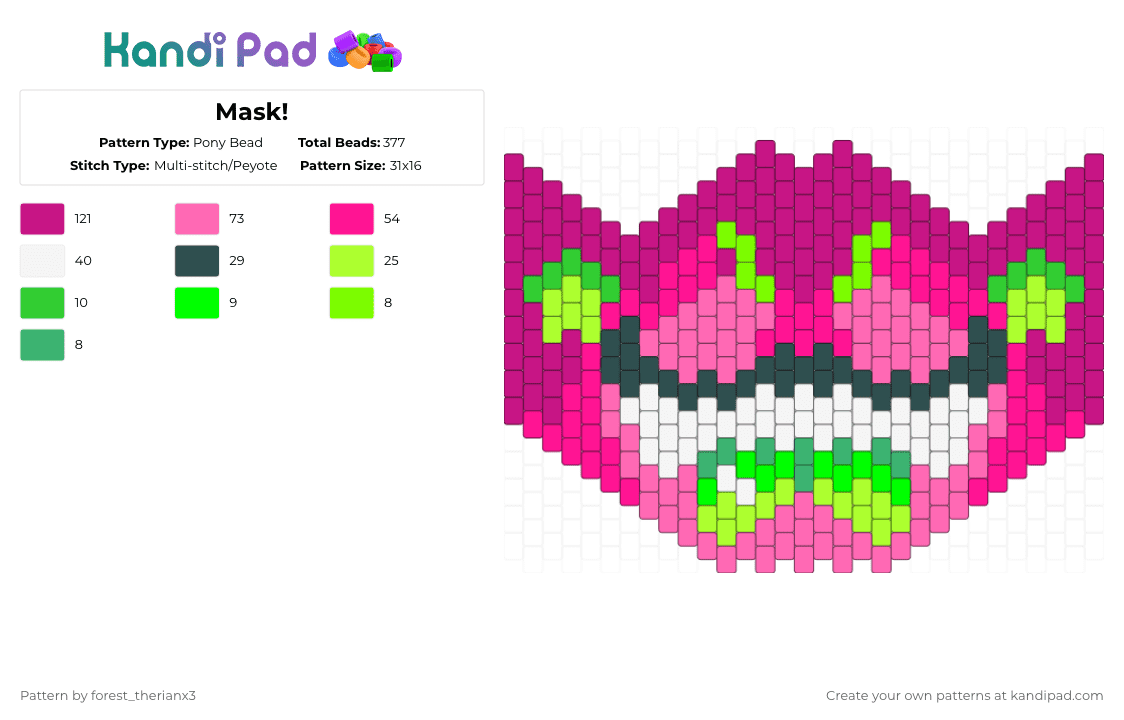 Mask! - Pony Bead Pattern by forest_therianx3 on Kandi Pad - pink