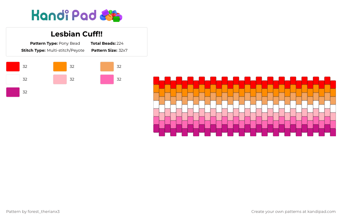 Lesbian Cuff!! - Pony Bead Pattern by forest_therianx3 on Kandi Pad - orange,pink,lesbian,gay,lgbtqia,therian,antizoo
