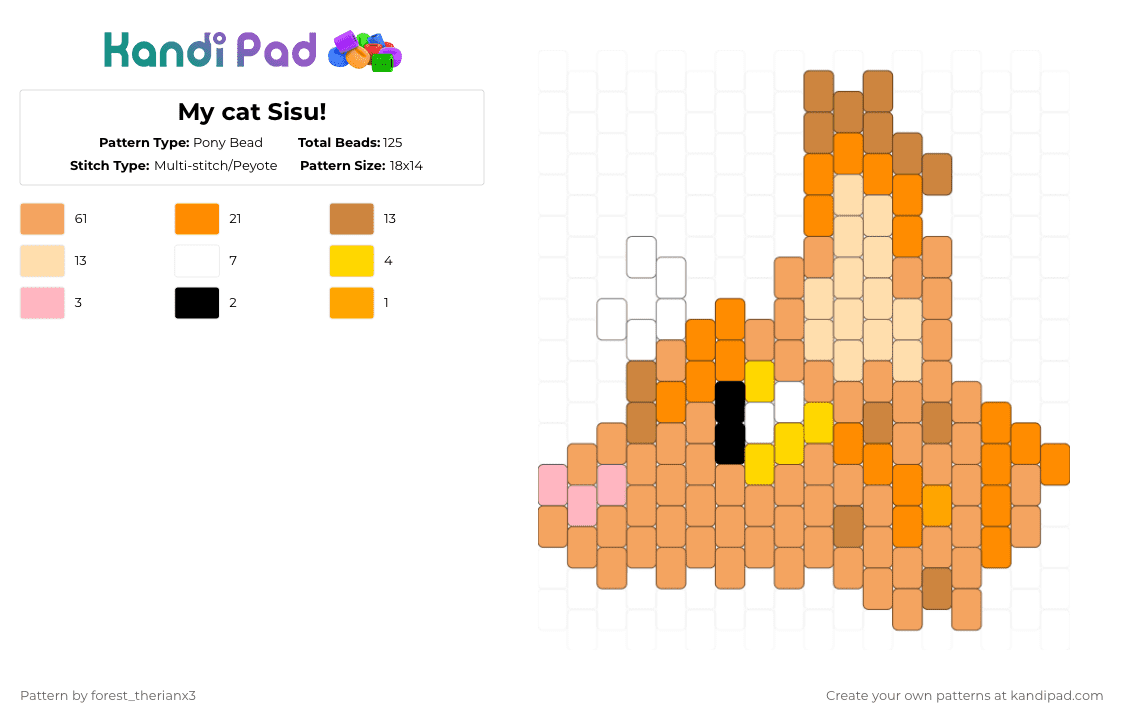 My cat Sisu! - Pony Bead Pattern by forest_therianx3 on Kandi Pad - orange,cat,maine coon,therian,antizoo,kitties