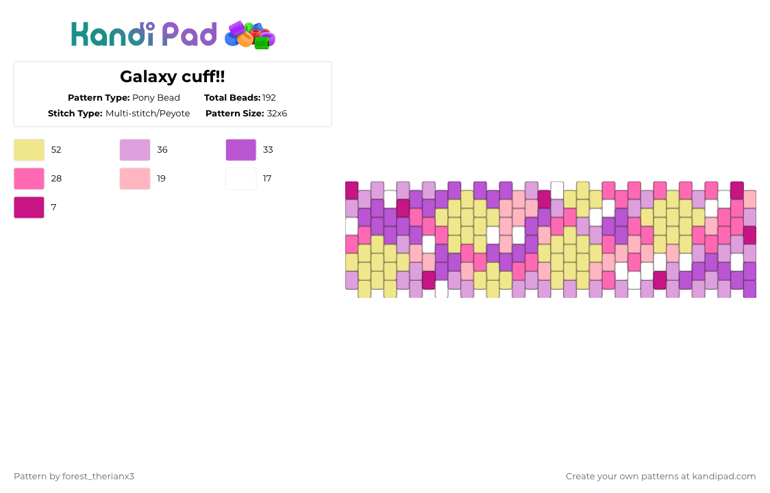 Galaxy cuff!! - Pony Bead Pattern by forest_therianx3 on Kandi Pad - pink,yellow,galaxy,stars,space,planets,sience,antizoo,therian
