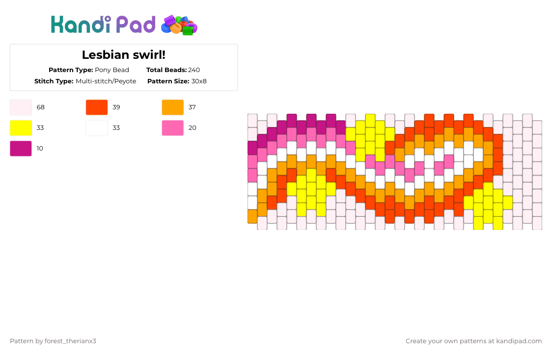 Lesbian swirl! - Pony Bead Pattern by forest_therianx3 on Kandi Pad - red,yellow,orange