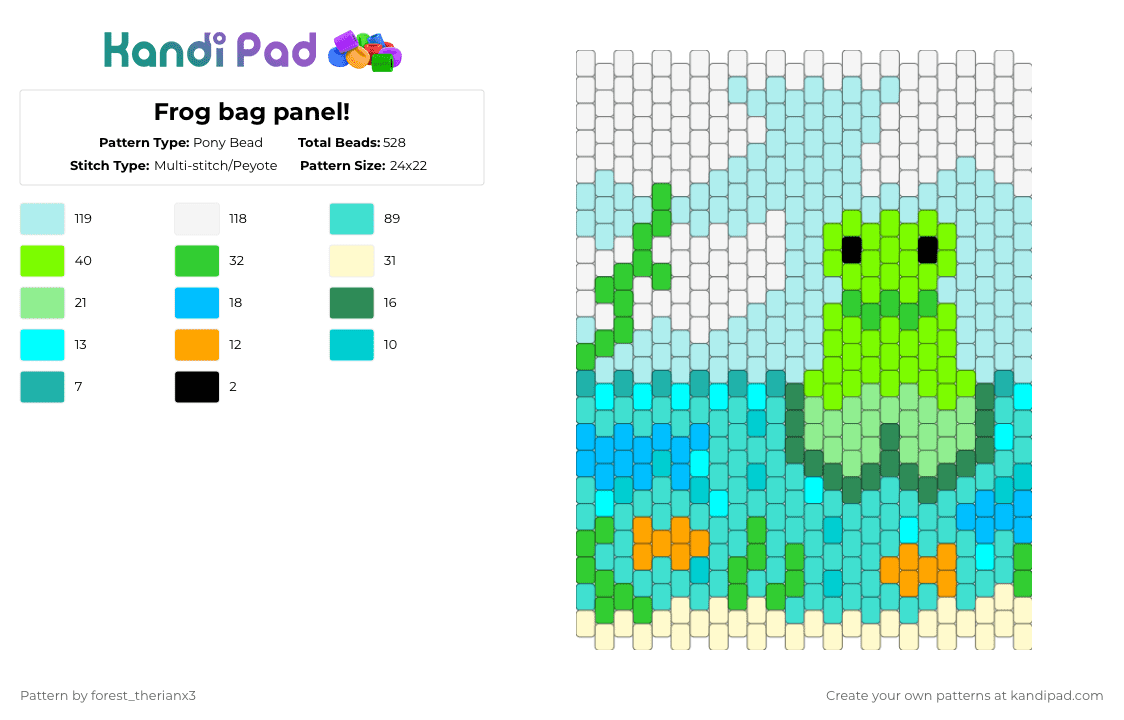 Frog bag panel! - Pony Bead Pattern by forest_therianx3 on Kandi Pad - green,light blue,froggies,freshwater pond,pond,cotdfrogs