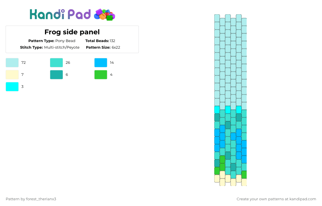 Frog side panel - Pony Bead Pattern by forest_therianx3 on Kandi Pad - light blue,froggies,pond,silly