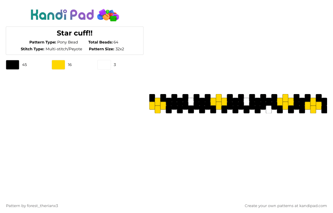 Star cuff!! - Pony Bead Pattern by forest_therianx3 on Kandi Pad - black,yellow,space,stars,galaxy,silly,therian,constellation,zodiac signs