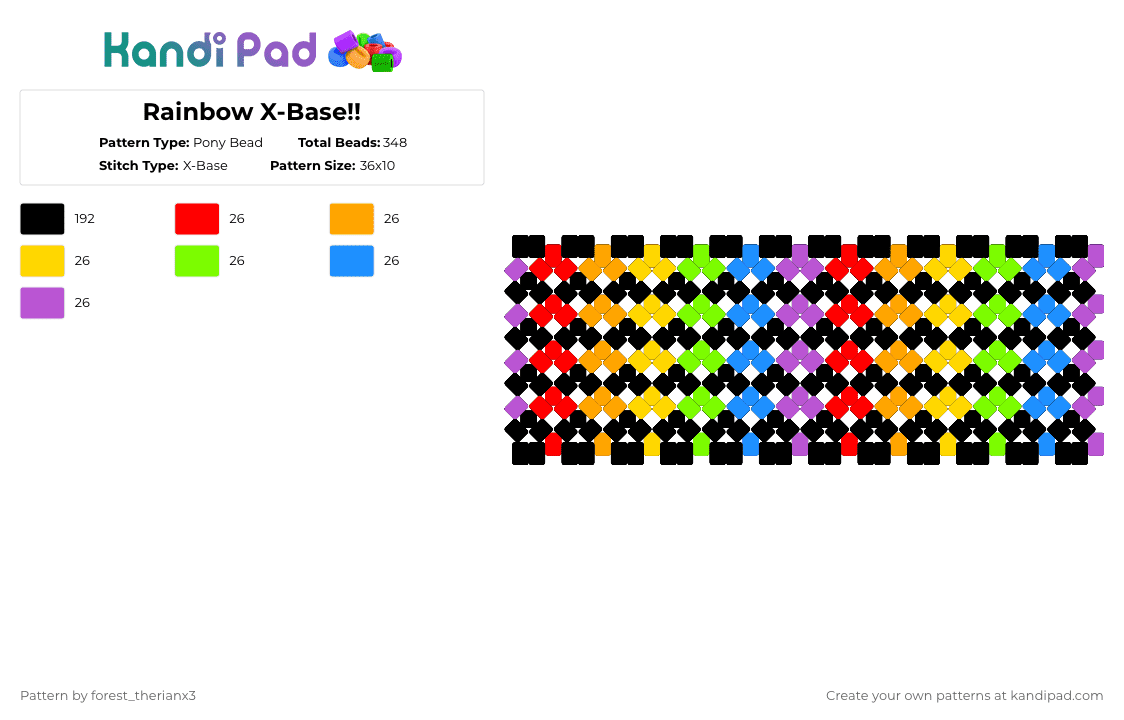 Rainbow X-Base!! - Pony Bead Pattern by forest_therianx3 on Kandi Pad - black,orange,green,pink,colorful,rainbows,xbase,silly,therian,antizoo