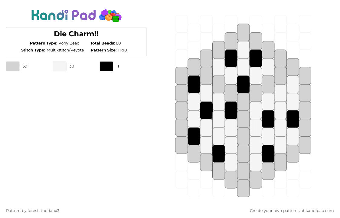Die Charm!! - Pony Bead Pattern by forest_therianx3 on Kandi Pad - white,die,dice,gambling,therian,antizoo