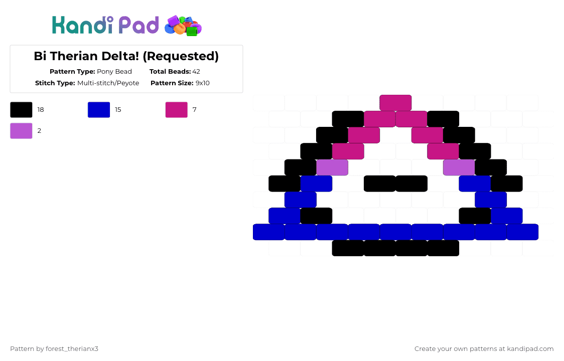 Bi Therian Delta! (Requested) - Pony Bead Pattern by forest_therianx3 on Kandi Pad - purple,pink,bisexual,bi,lgbtqia,awsome,valid,therian,furry,antizoo
