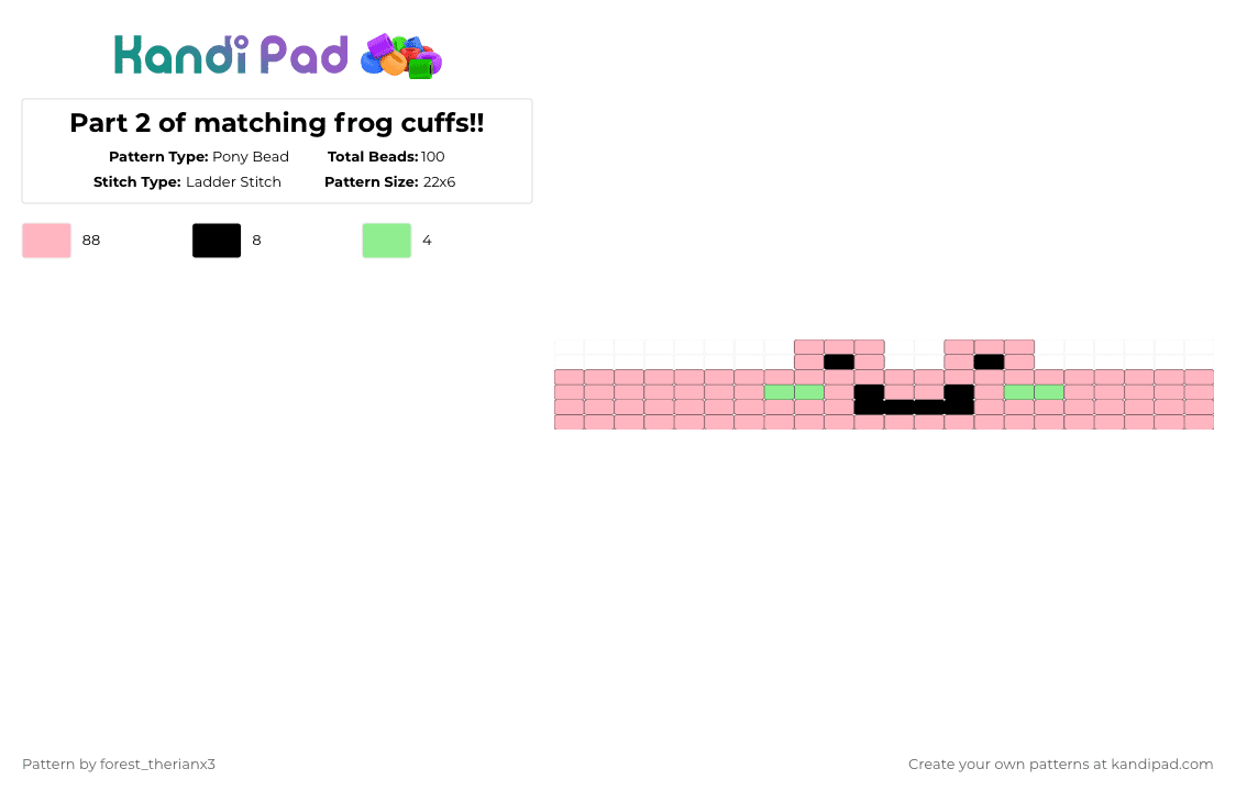 Part 2 of matching frog cuffs!! - Pony Bead Pattern by forest_therianx3 on Kandi Pad - pink,frog,silly,gay