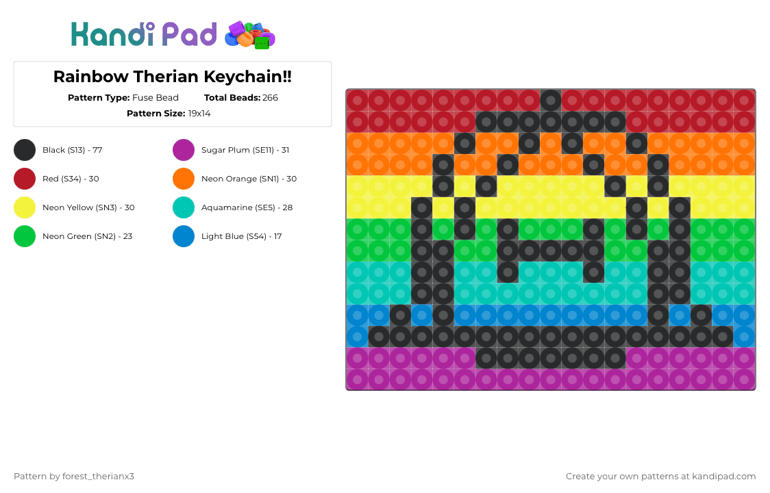 Rainbow Therian Keychain!! - Fuse Bead Pattern by forest_therianx3 on Kandi Pad - red,pink,colorful