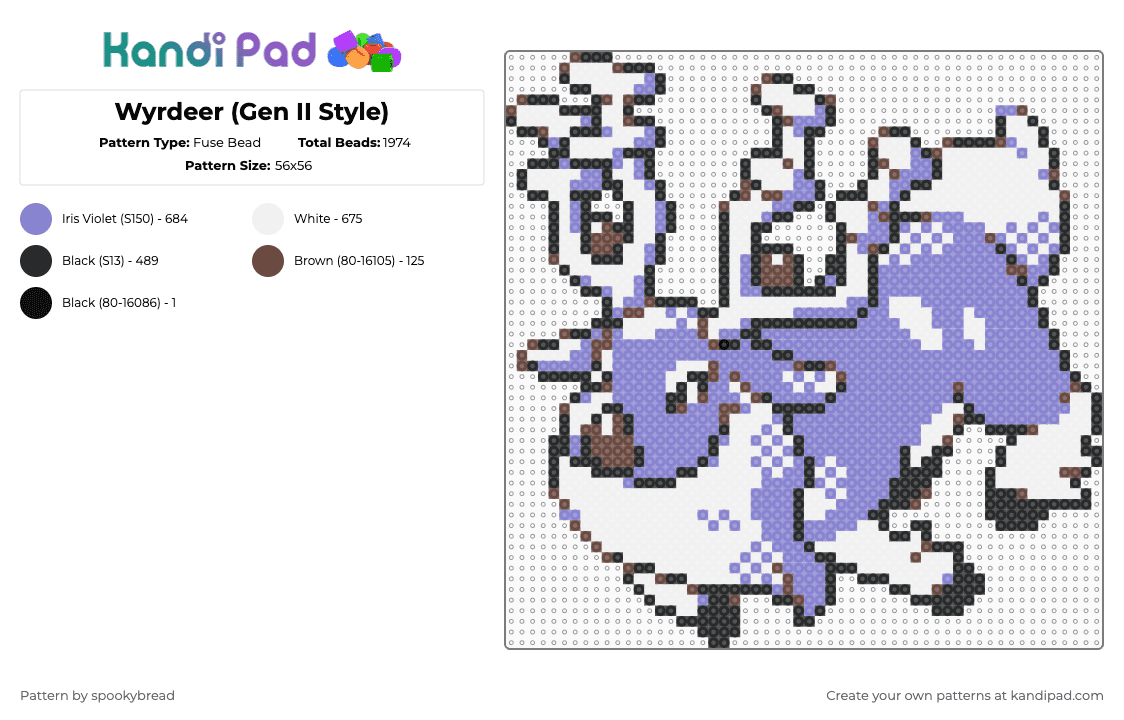 Wyrdeer (Gen II Style) - Fuse Bead Pattern by spookybread on Kandi Pad - blue,wyrdeer,pokemon,deer,gen 2,pokemon crystal