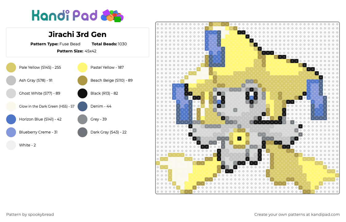 Jirachi 3rd Gen - Fuse Bead Pattern by spookybread on Kandi Pad - yellow,ruby,sapphire,emerald,ninajirachi,gen 3,jirachi,pokemon