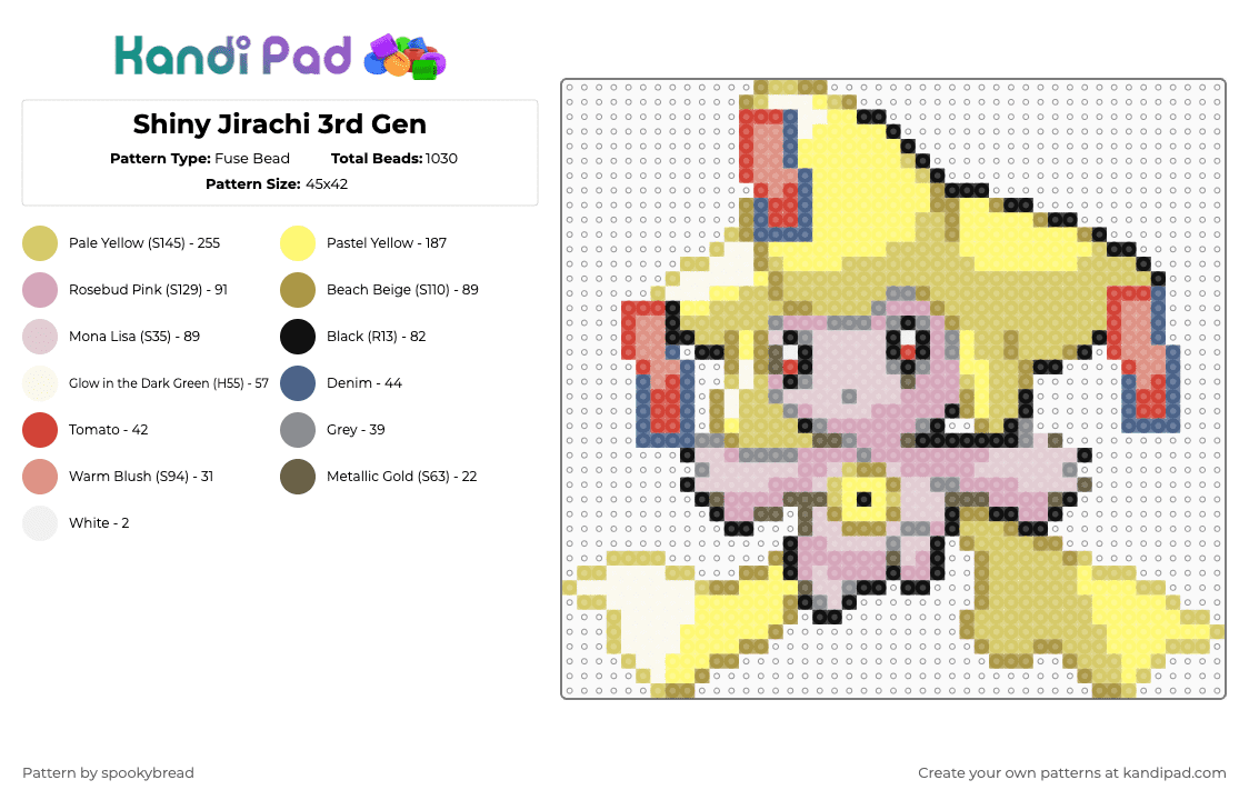 Shiny Jirachi 3rd Gen - Fuse Bead Pattern by spookybread on Kandi Pad - yellow,gold,pink,pokemon,jirachi,ruby,sapphire,emerald,shiny,ninajirachi