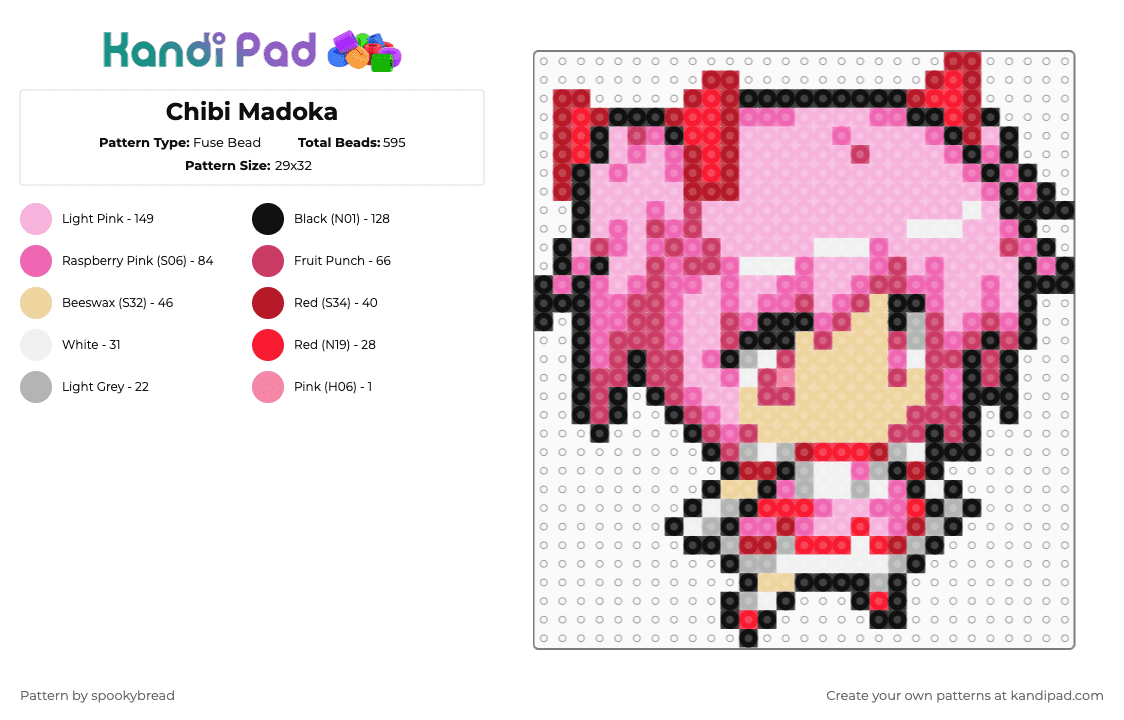 Chibi Madoka - Fuse Bead Pattern by spookybread on Kandi Pad - pink,madoka,madoka magica,puella magi madoka magica
