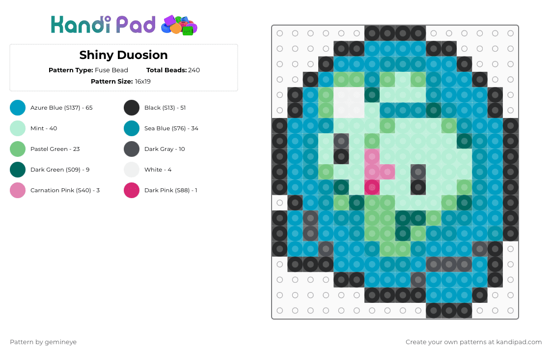 Shiny Duosion - Fuse Bead Pattern by gemineye on Kandi Pad - light blue,teal,pokemon,shiny,duosion