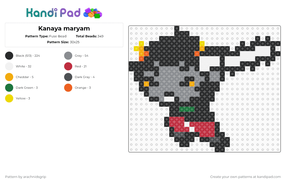 Kanaya maryam - Fuse Bead Pattern by arachnidsgrip on Kandi Pad - black,gray,red,kanaya maryam,homestuck