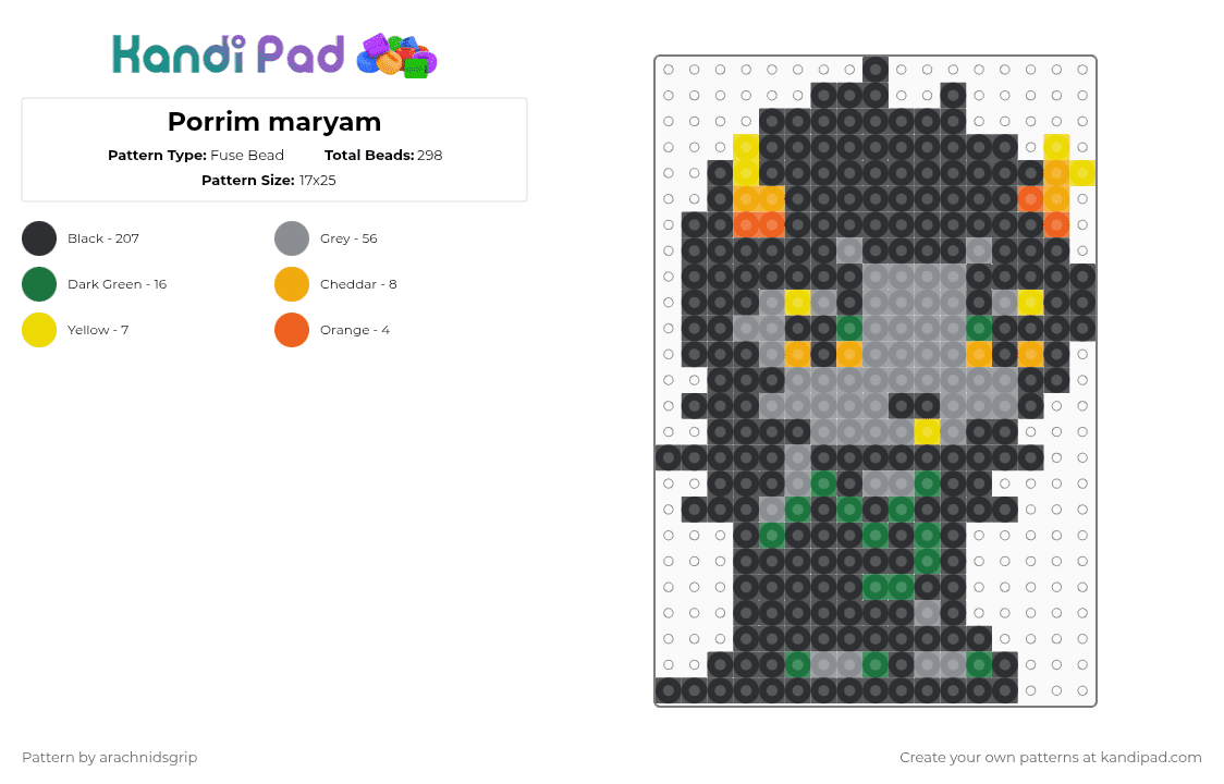 Porrim maryam - Fuse Bead Pattern by arachnidsgrip on Kandi Pad - black,gray,porrim maryam,homestuck