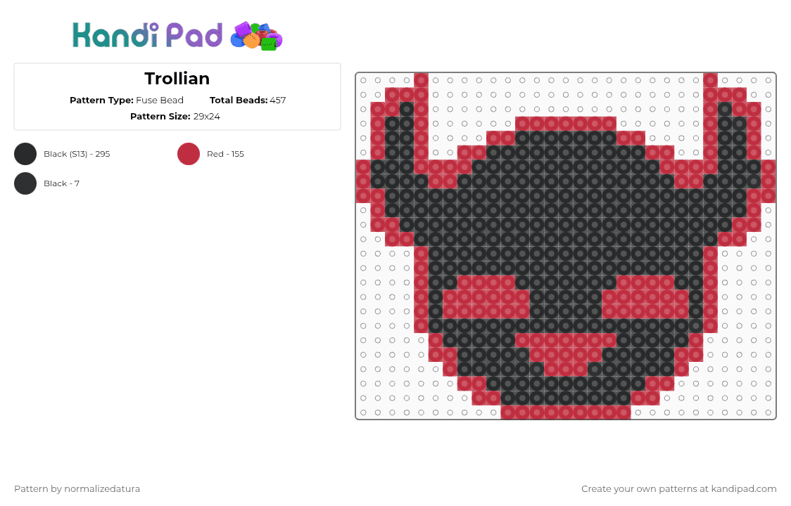 Trollian - Fuse Bead Pattern by arachnidsgrip on Kandi Pad - red,black,homestuck,trollian,homestuck troll,ive seen no one make this