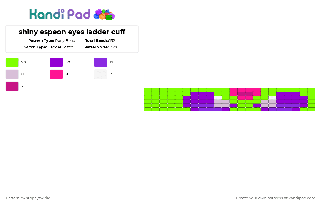 shiny espeon eyes ladder cuff - Pony Bead Pattern by stripeyswirlie on Kandi Pad - purple,green,eeveelution,pokemon,shiny espeon,espeon