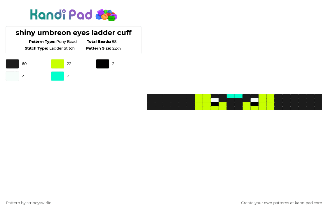 shiny umbreon eyes ladder cuff - Pony Bead Pattern by stripeyswirlie on Kandi Pad - black,yellow,eeveelution,pokemon,shiny umbreon,umbreon